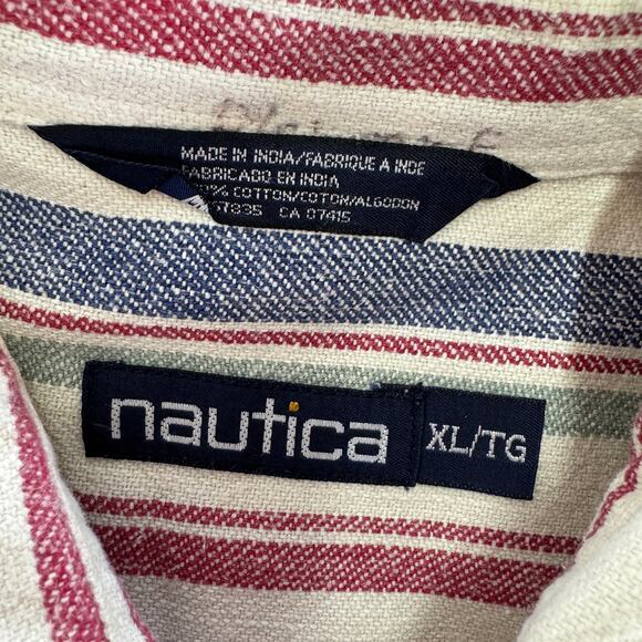 Nautica Shirt Mens X Large Blue White Red Striped Denim Button Down Vintage - Picture 4 of 7